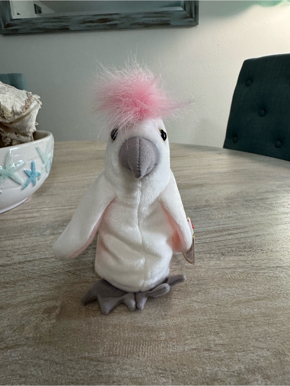 Ty Beanie Baby “Kiki” Plush Cockatoo Stuffed Bird Toy - Pink Crest